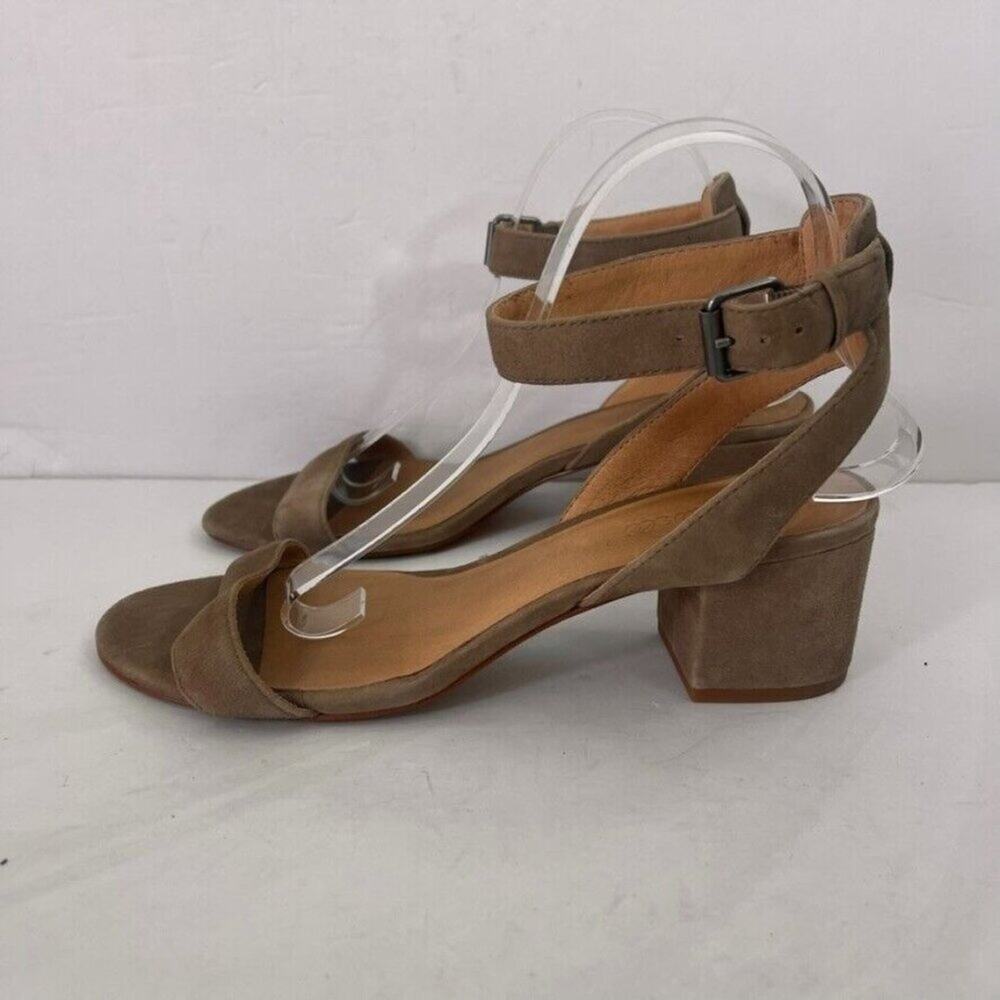 Madewell Sandals Womens 9.5 The Alice Suede Leather Tan Block Heel Ankle Strap - Picture 5 of 14